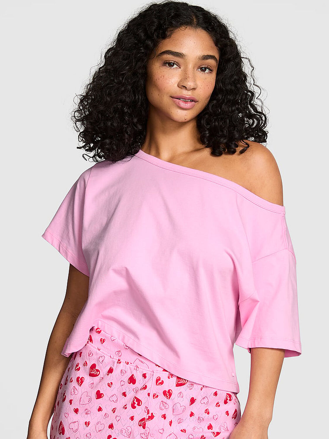vs Pink Slouchy Cropped Sleepshirt Pink Lollipop 1 of 4 
