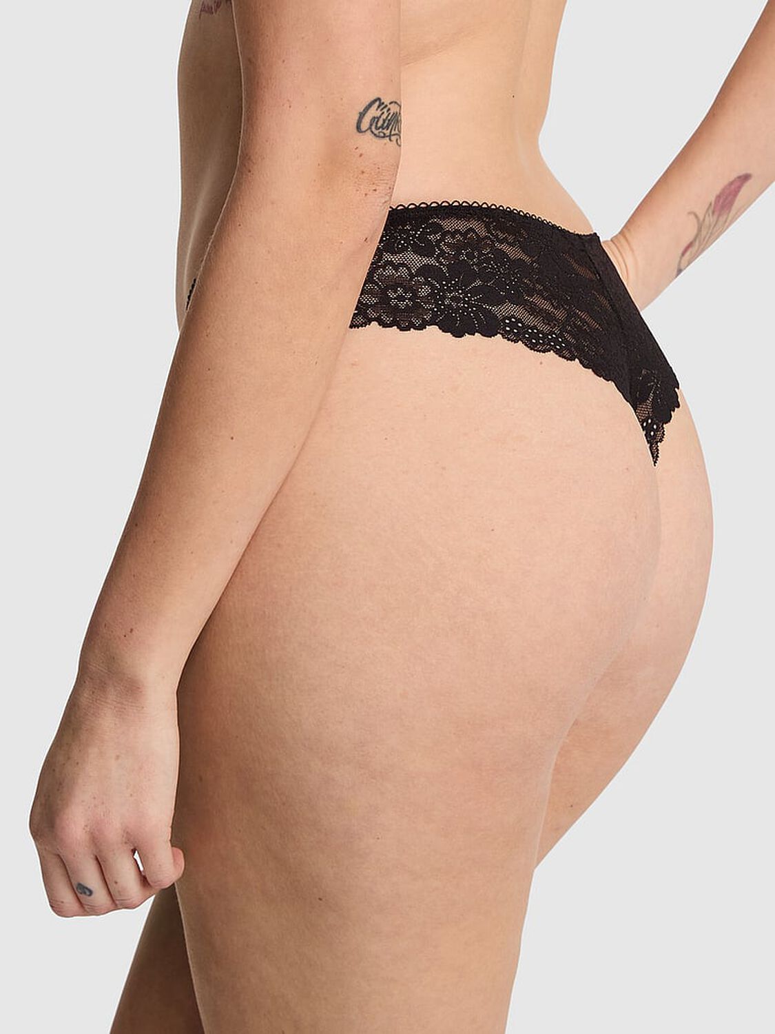 vs Pink No-Show Thong Panty Black Floral Print 2 of 3 