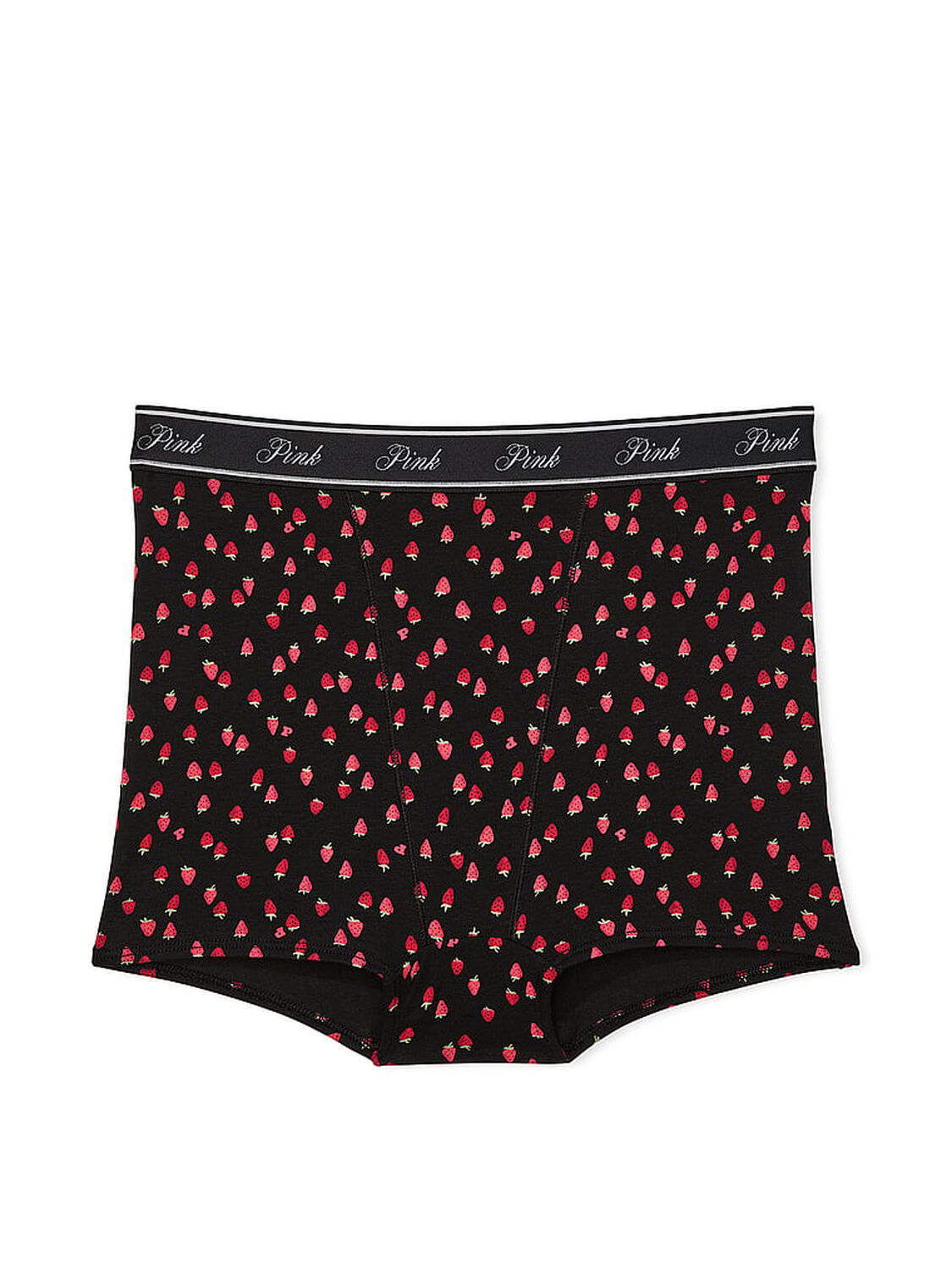 vs Pink Logo Cotton High-Waist Boyshort Panty Black Strawberry Print 3 of 3 