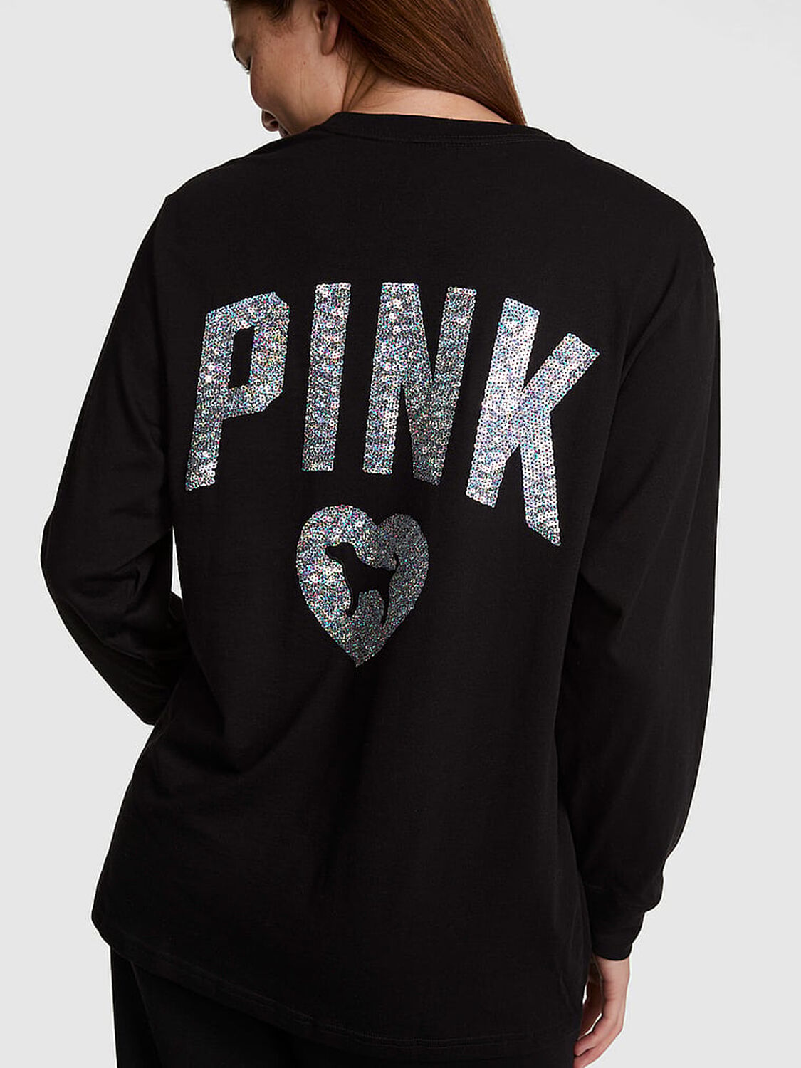vs Pink Campus Cotton Bling Long-Sleeve Tee Black 2 of 3 