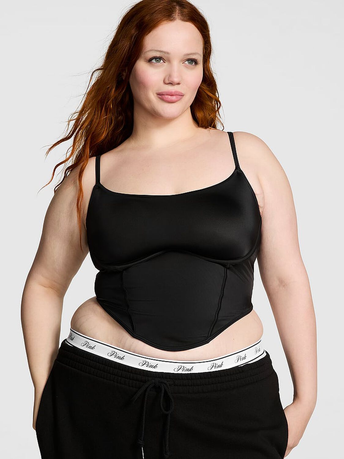vs Pink Bralettes & Bra Tops The Cinched Micro Corset Top Pure Black 1 of 2 