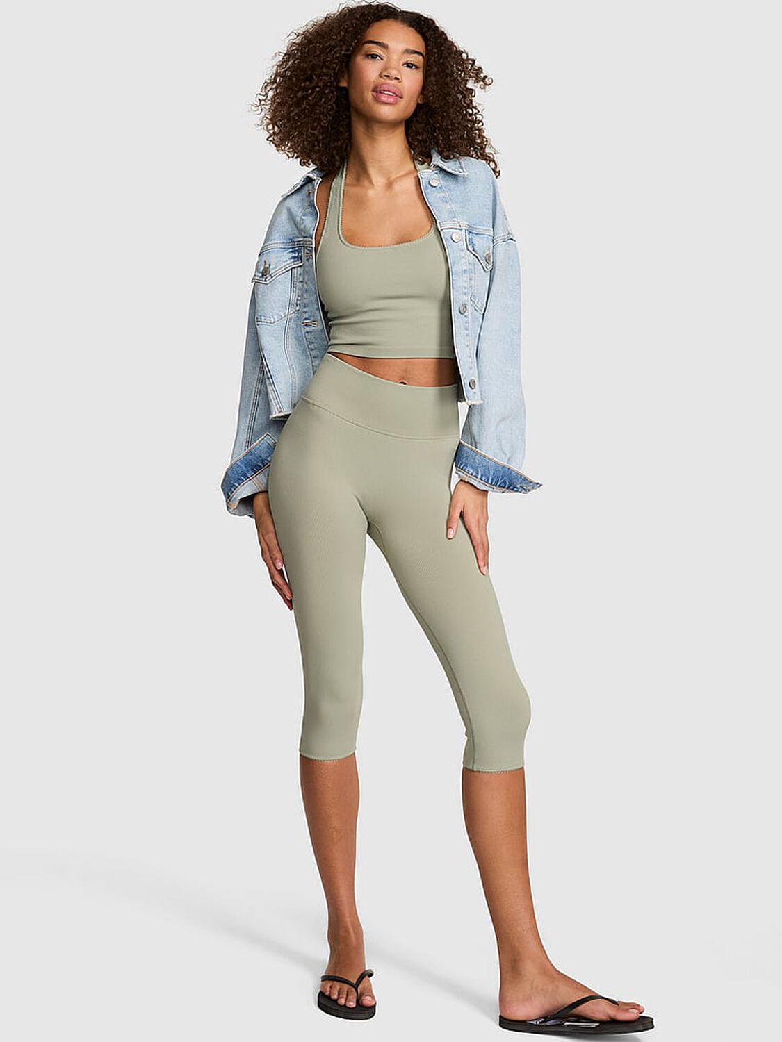 vs Pink AnyWear Capri Leggings Slate Green 1 of 4 