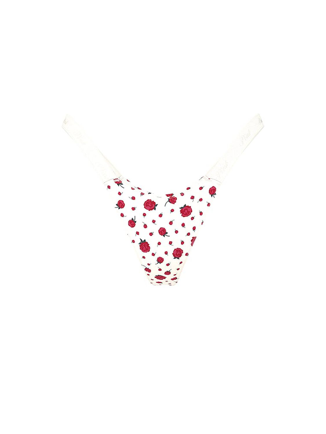 vs Pink Logo Cotton High-Leg Micro Thong Panty Winter White Rose Floral Print 3 of 3 