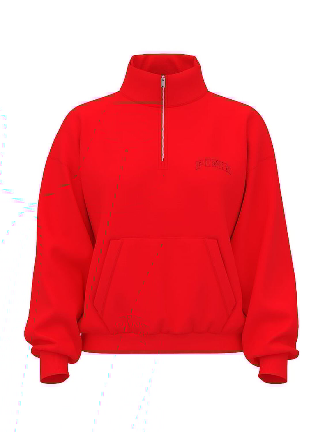 vs Pink Ivy Fleece Quarter-Zip Sweatshirt Heathered Bright Vermillion Woven Shine 1 of 2 