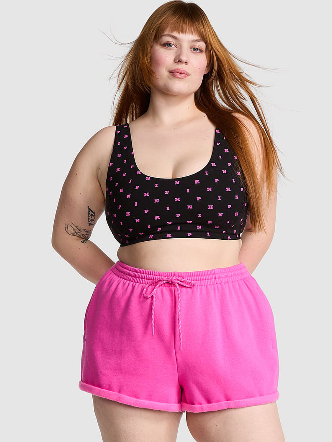 vs Pink Ivy Fleece Rolled Hem Shorts Pink Gossip 1 of 3 