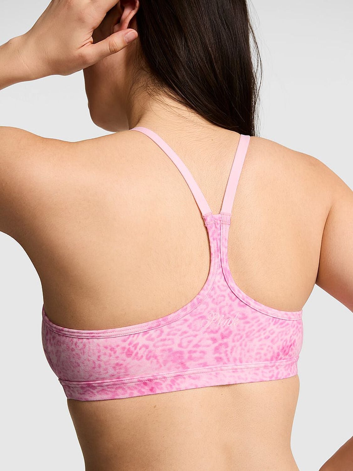 vs Pink All-Day Cotton&trade; Low-Scoop Racerback Bra Pink Leopard 2 of 2 