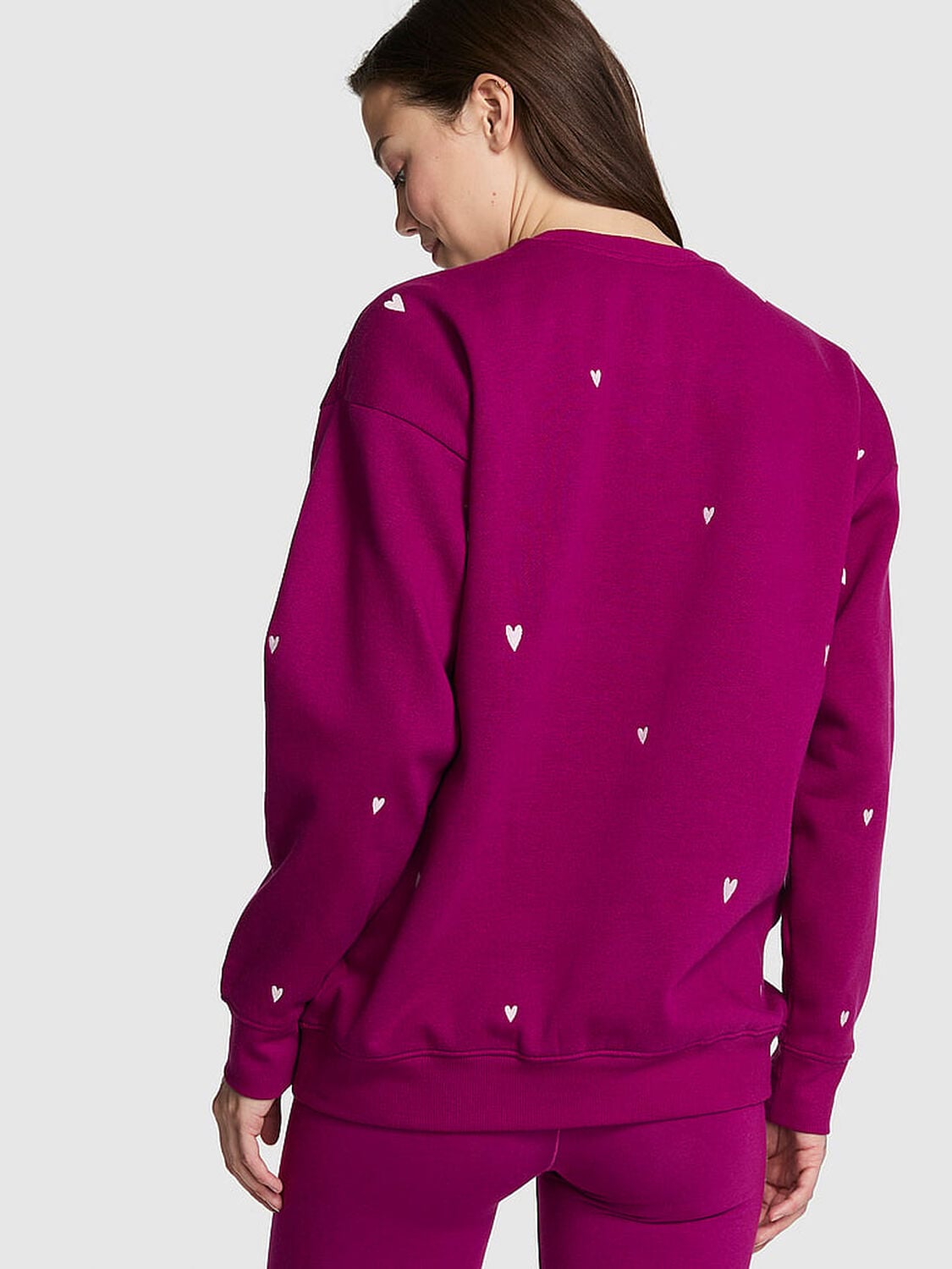 vs Pink Campus Fleece&trade; Oversized Crew Sweatshirt Magenta Rose Hearts Vday 2 of 4 