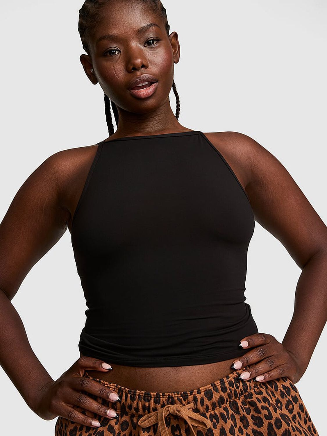 pink Pink PINK Base Stretch&trade; High-Neck Tank Top Pure Black 1 of 3 