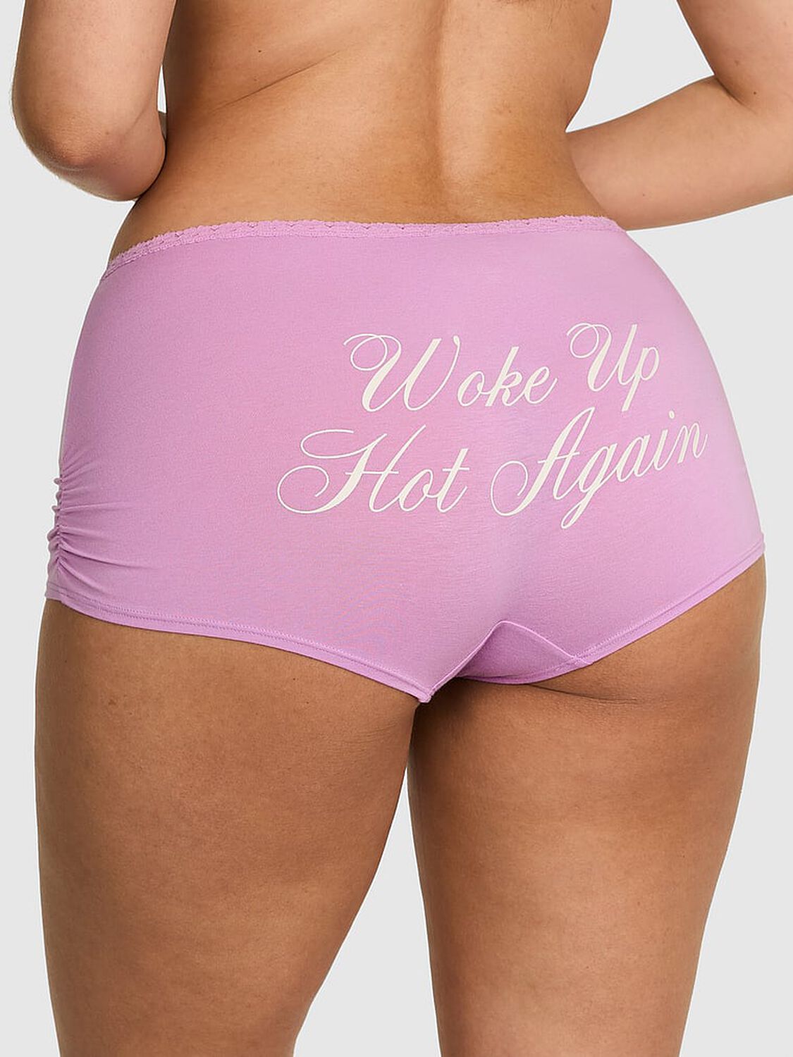 vs Pink Cotton Dorm Boyshort Panty Light Lilac "Woke Up Hot Again" 2 of 3 