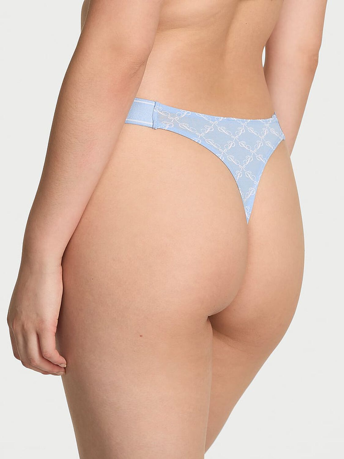 vs Pink Logo Cotton Shine High-Leg Thong Panty Icy Blue P Bow Print 2 of 3 