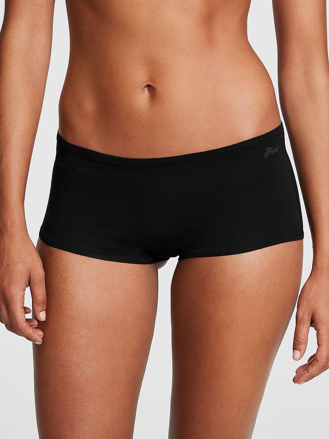 vs Pink Cotton Boyshort Panty Pure Black 1 of 4 