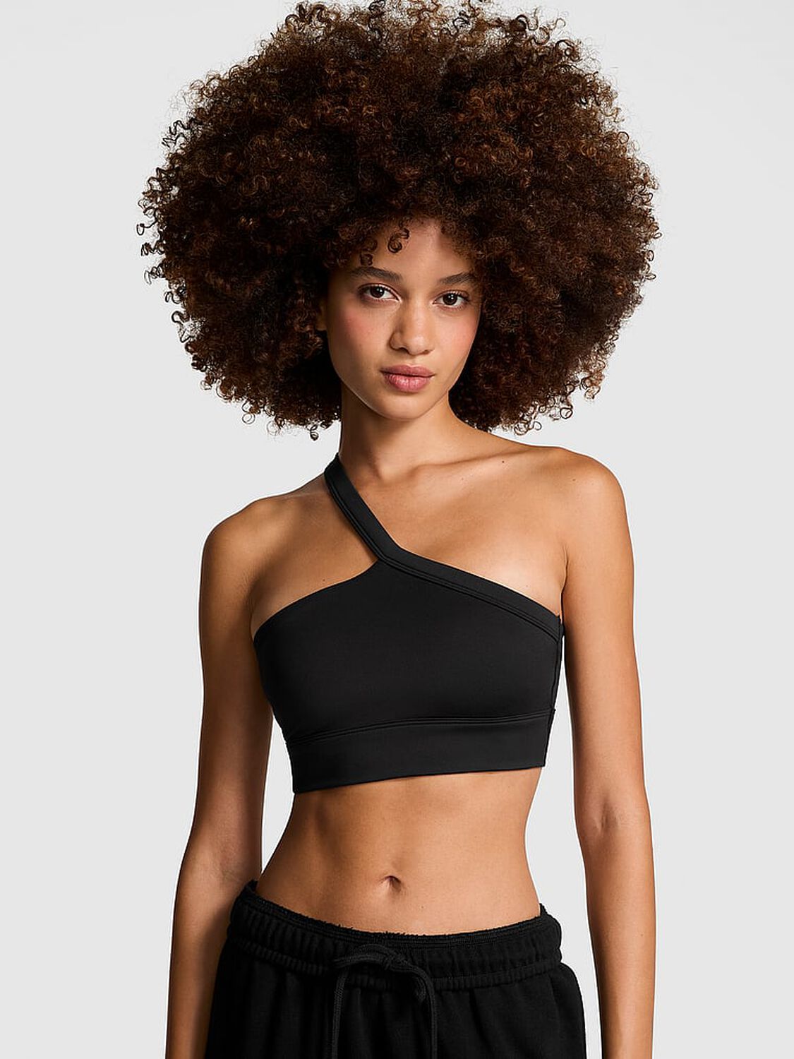 vs Pink Relay One-Shoulder Sports Bra Pure Black 2 of 2 