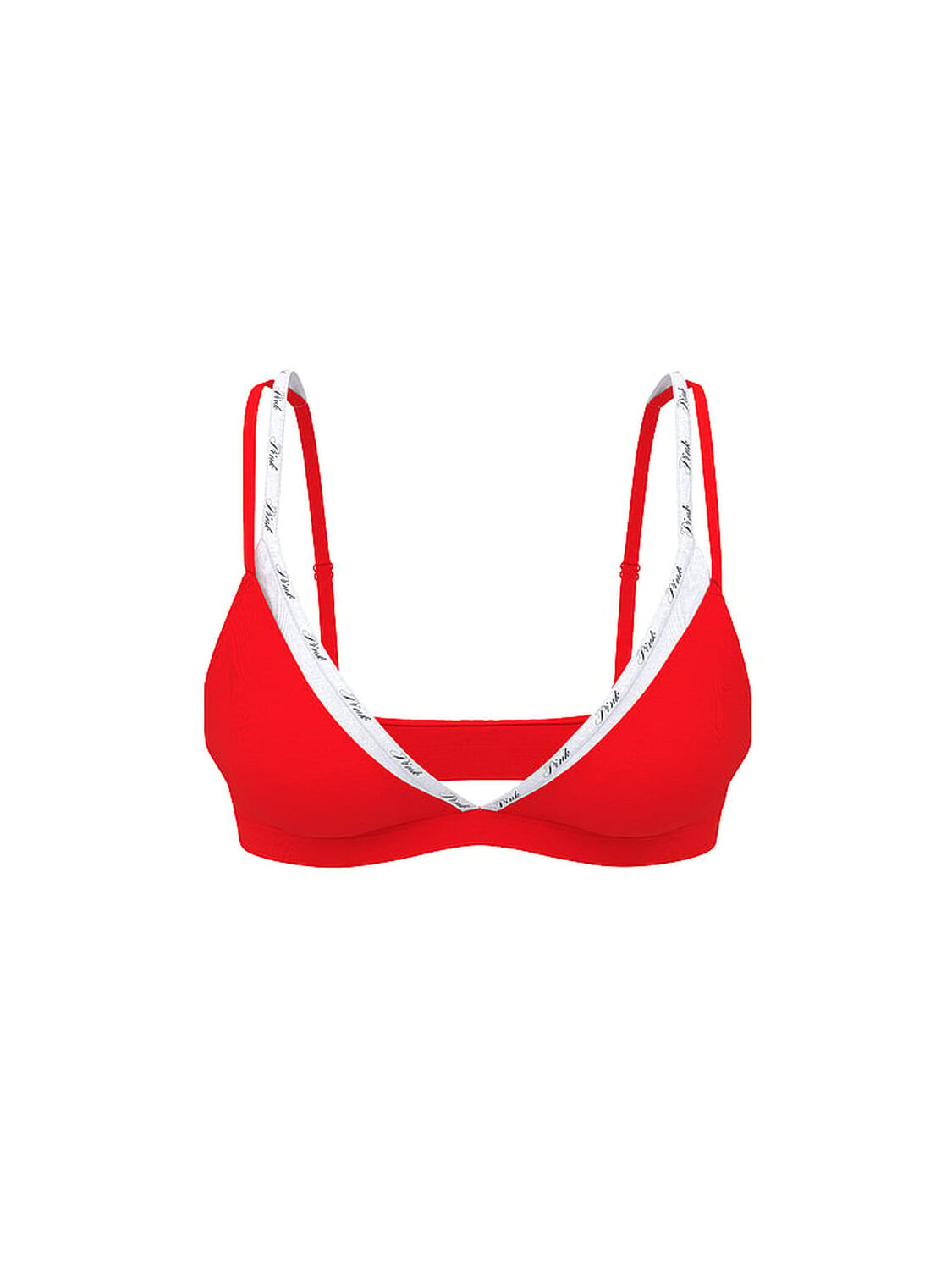 vs Pink Bralettes & Bra Tops Logo Cotton Strappy Triangle Bralette Bright Vermillion / White 3 of 3 