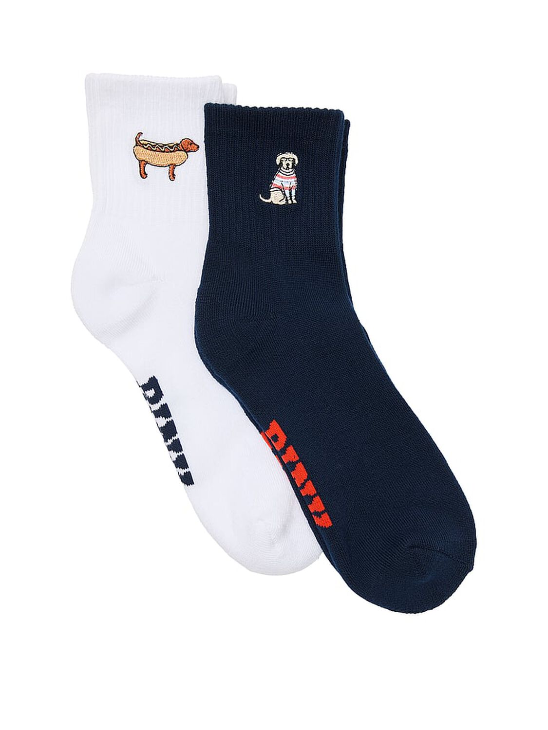 vs Pink 2-Pack Quarter Socks Noir Navy/Optic White Dog Pack 1 of 2 