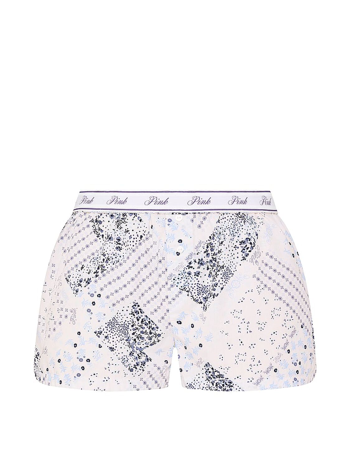 vs Pink Boxy Cotton Pajama Shorts Blue & White Patchwork Print 3 of 3 