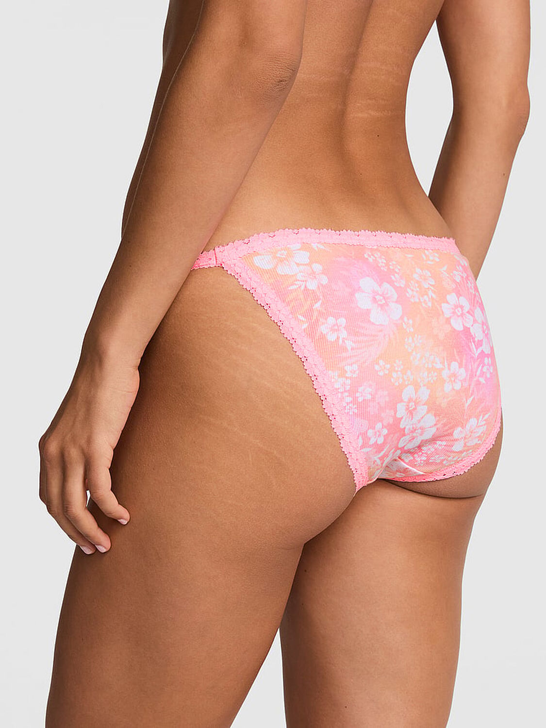 pink Pink PINK Wink&trade; Lace-Trim String Bikini Panty Rose Chiffon Hibiscus Floral Print 2 of 3 