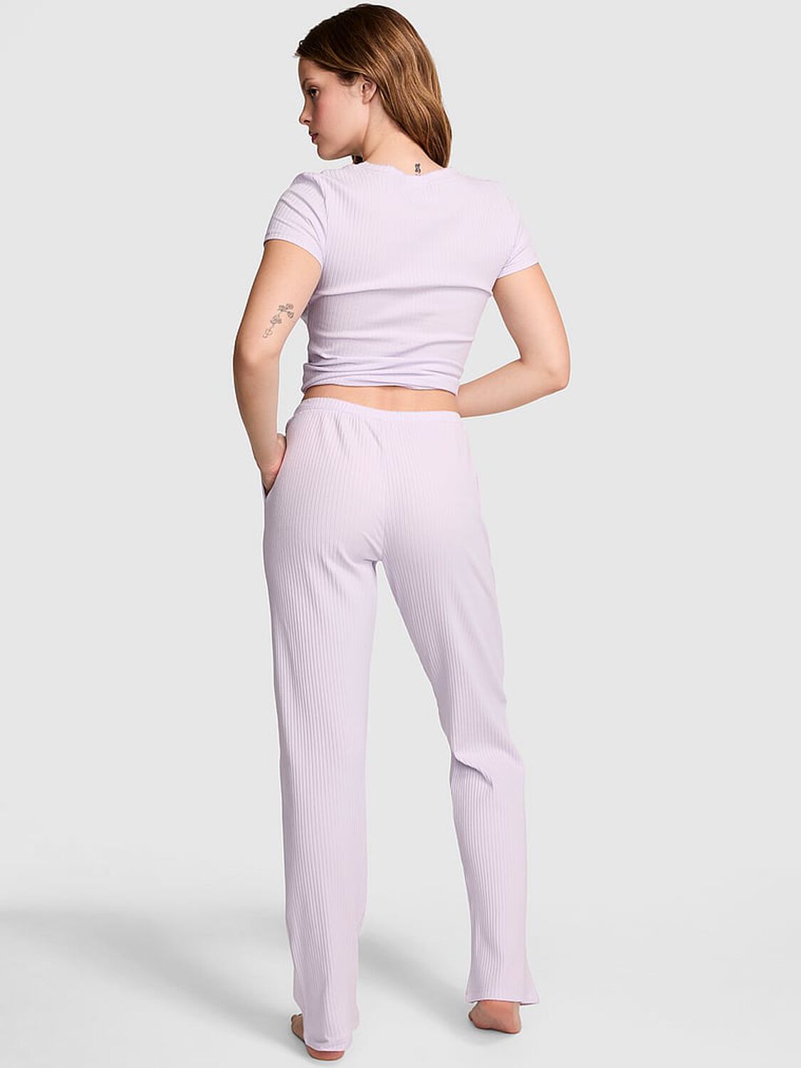 vs Pink Wide-Ribbed Long Pajama Set Purple Whisper 2 of 3 