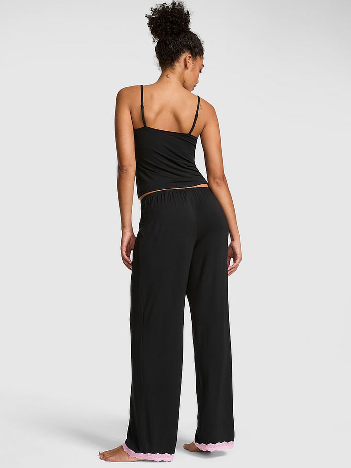 vs Pink Modal Lace-Trim Cami & Pants Pajama Set Black 2 of 4 