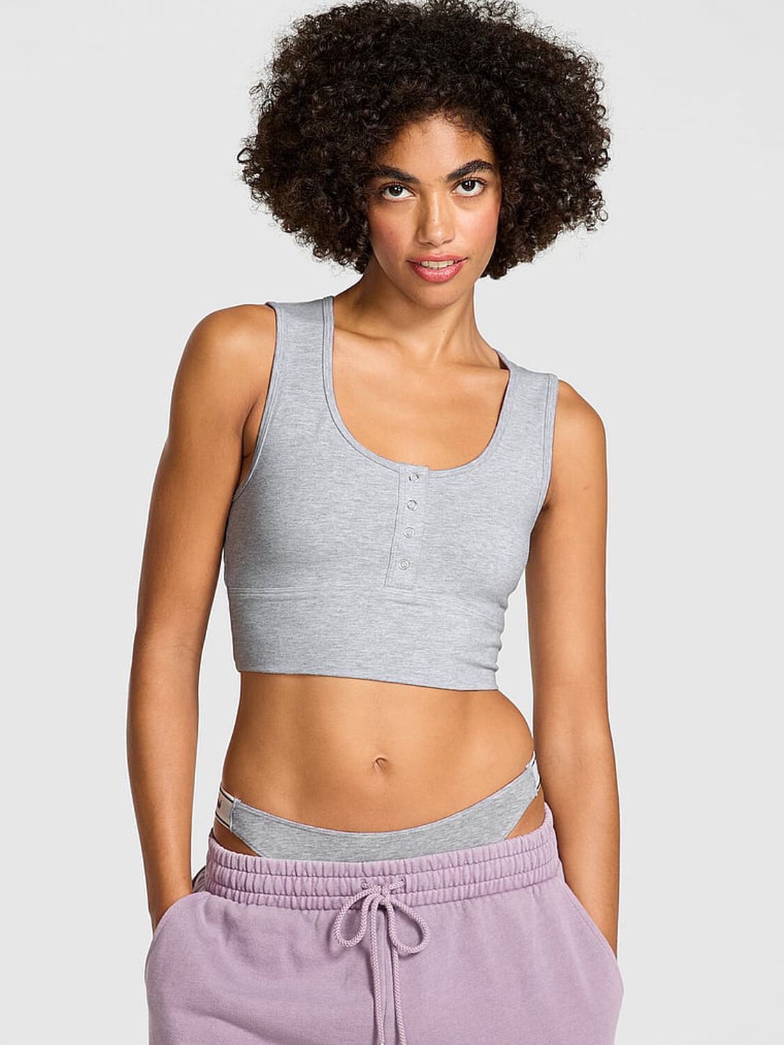 pink Pink All-Day Cotton Henley Scoop Bra Vs Medium Heather Grey 1 of 3 