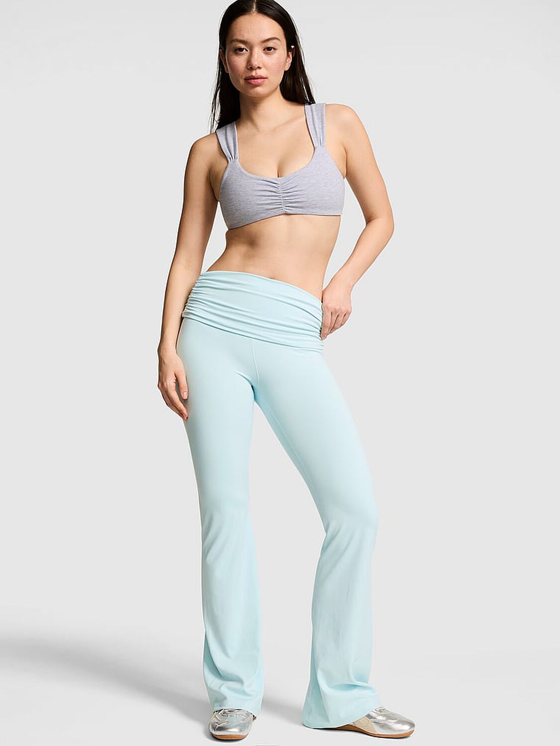 vs Pink PINK Relay&trade; Ruched Foldover Flare Leggings Spray Blue 1 of 3 