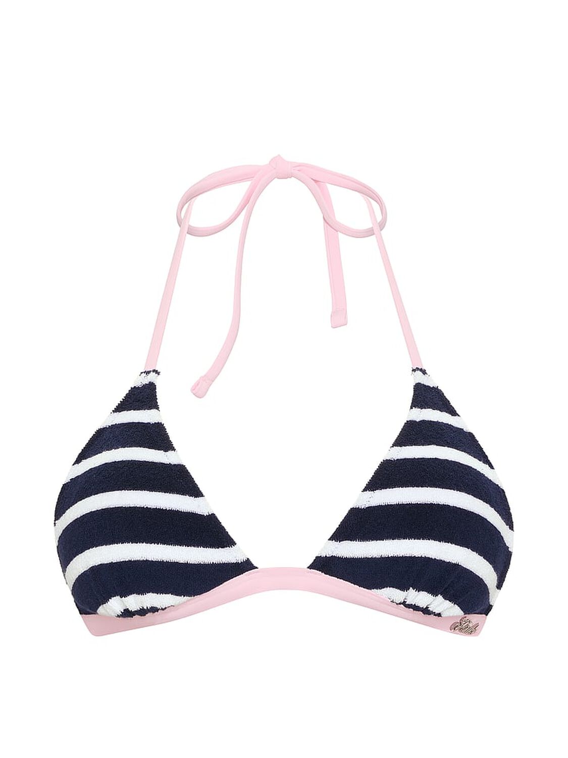 pink Pink Push-Up Triangle String Bikini Top Noir Navy Stripe 3 of 4 