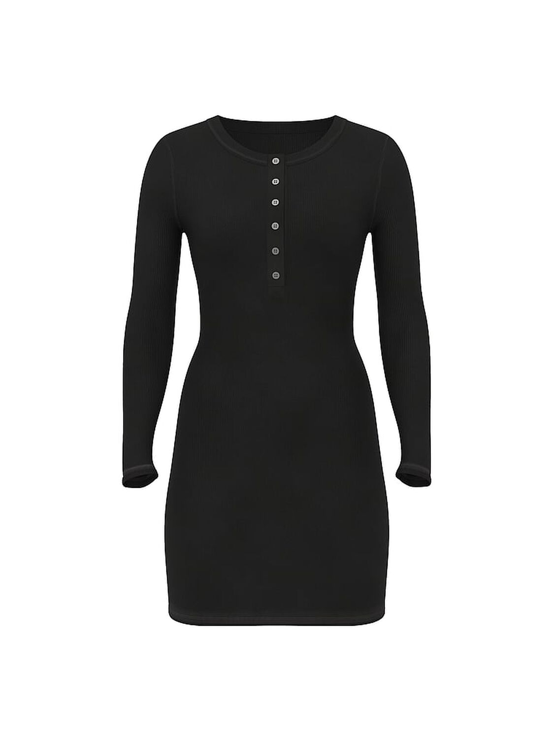 vs Pink Vintage Ribbed Henley Long-Sleeve Dress Pure Black 3 of 3 