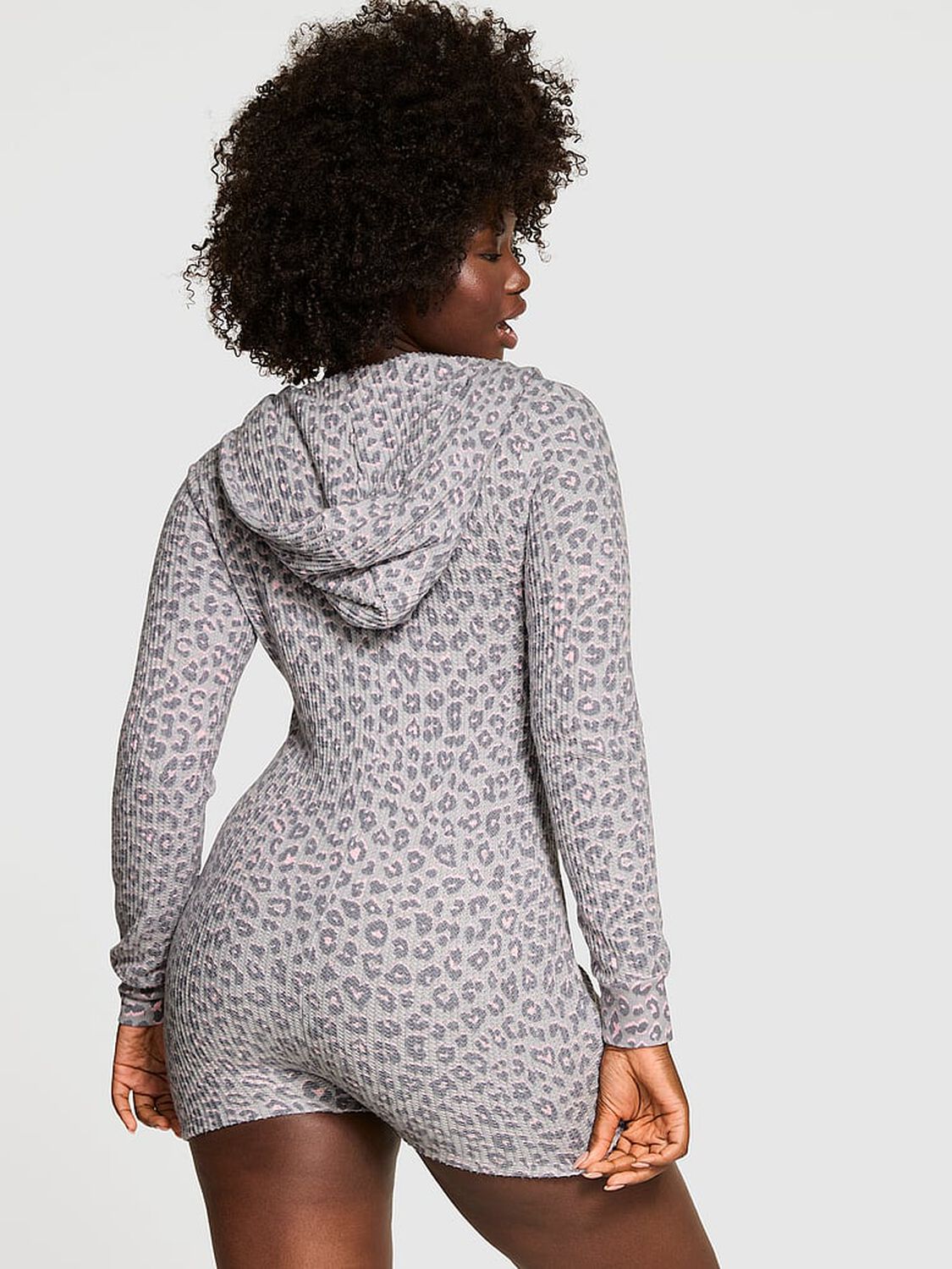 vs Pink Waffle Knit Long-Sleeve Short Onesie Silver Leo 2 of 3 