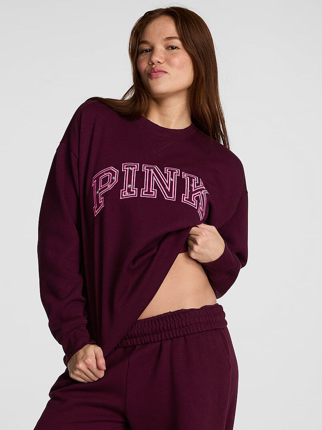 vs Pink Campus Fleece&trade; Crew Sweatshirt Wild Rose 1 of 3 
