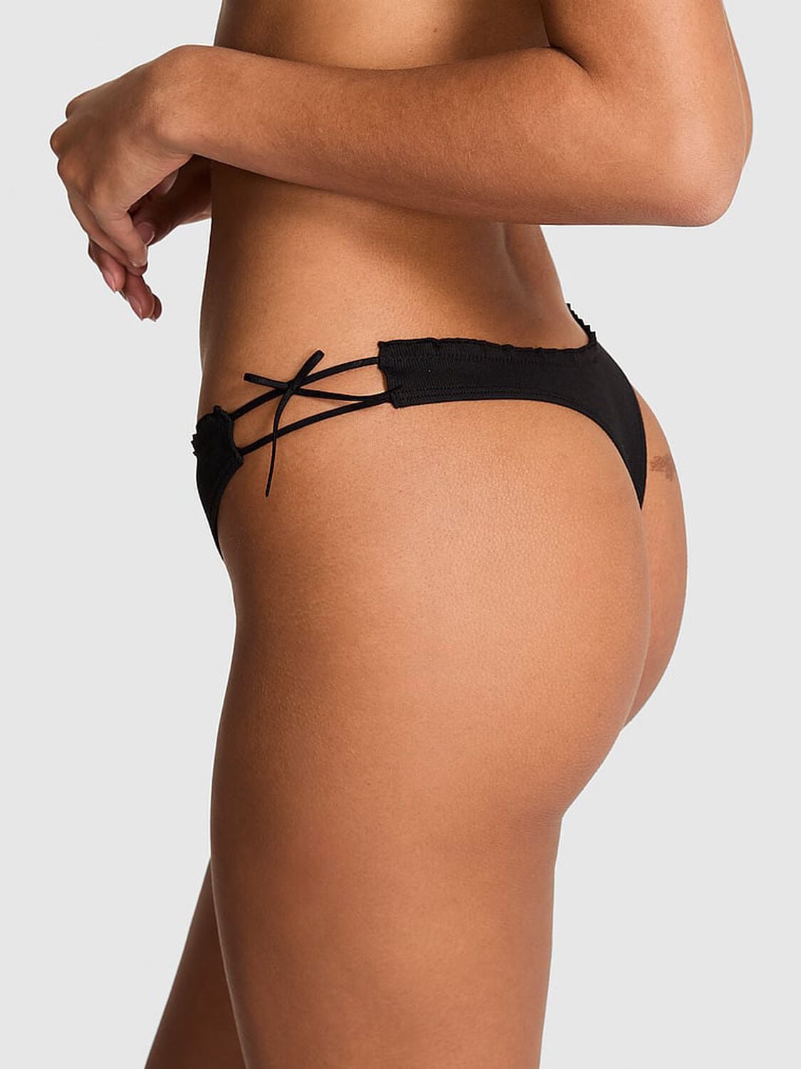 vs Pink Cotton Side-Tie Thong Panty Black 2 of 3 