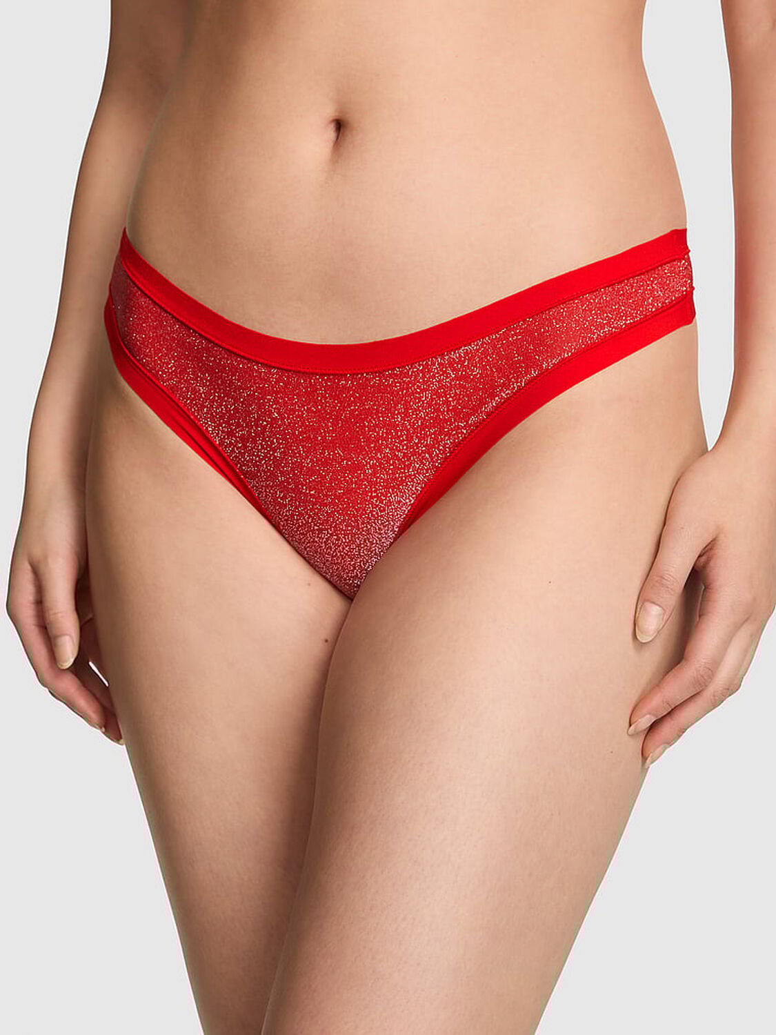 vs Pink No-Show Thong Panty Bright Vermillion 1 of 2 