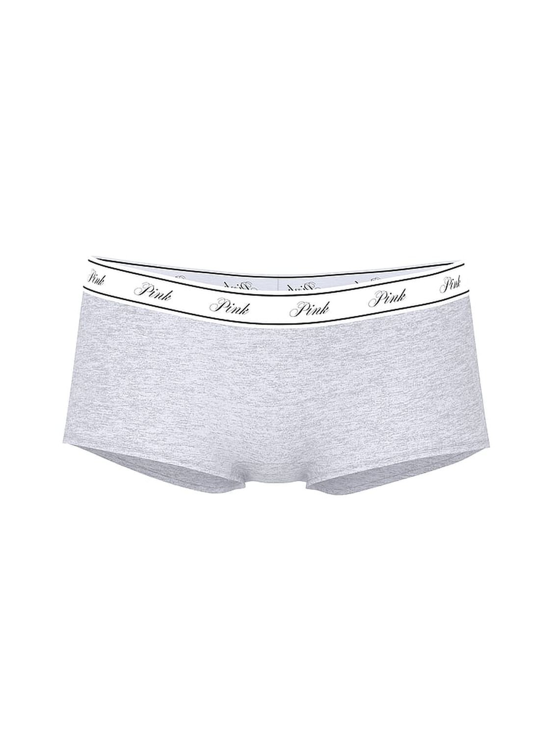 vs Pink Logo Cotton Shine Boyshort Panty Medium Heather Grey 3 of 3 