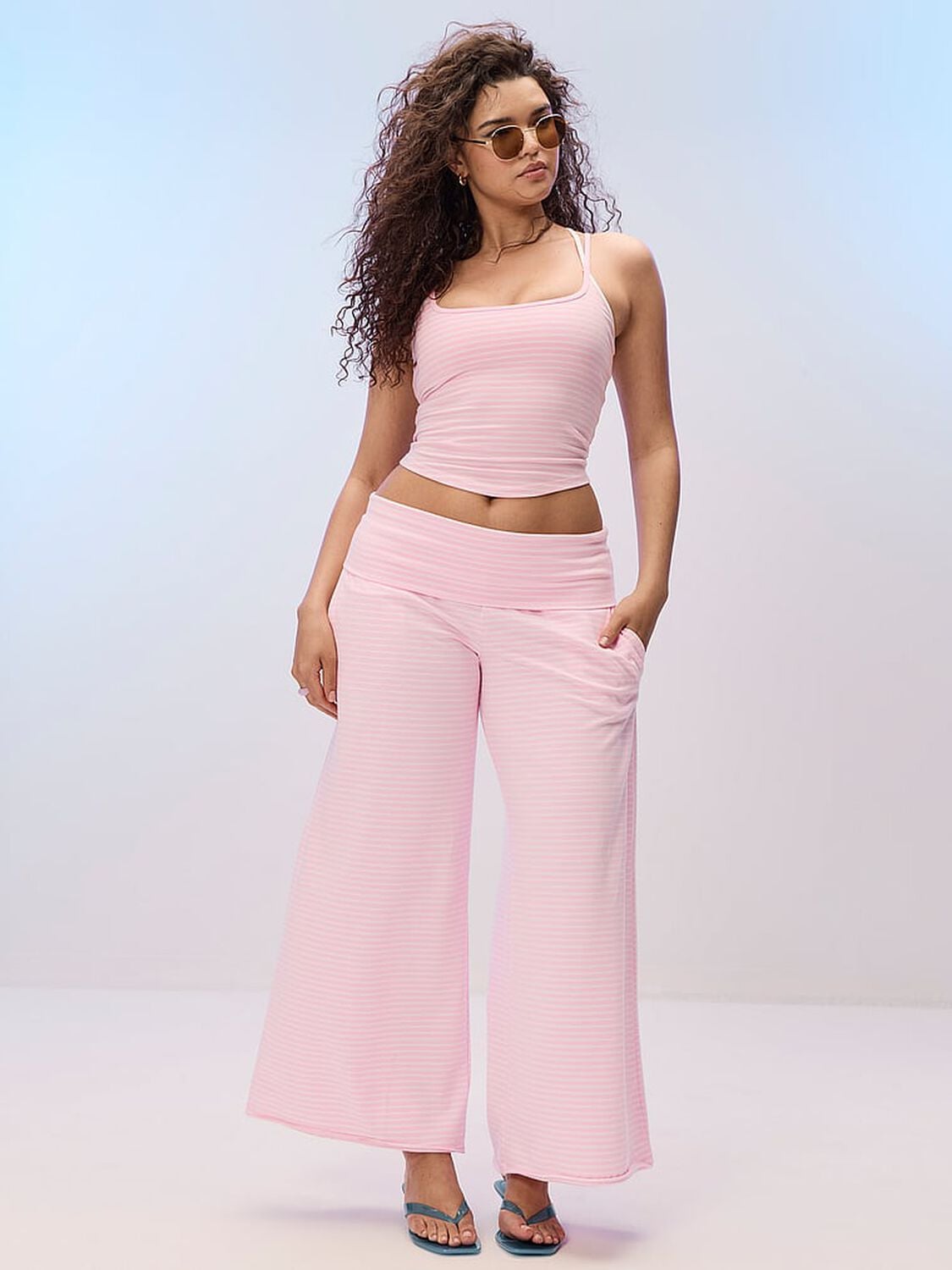 vs Pink All-Day Cotton&trade; Strappy Tank Top Pink And White Stripe 4 of 4 