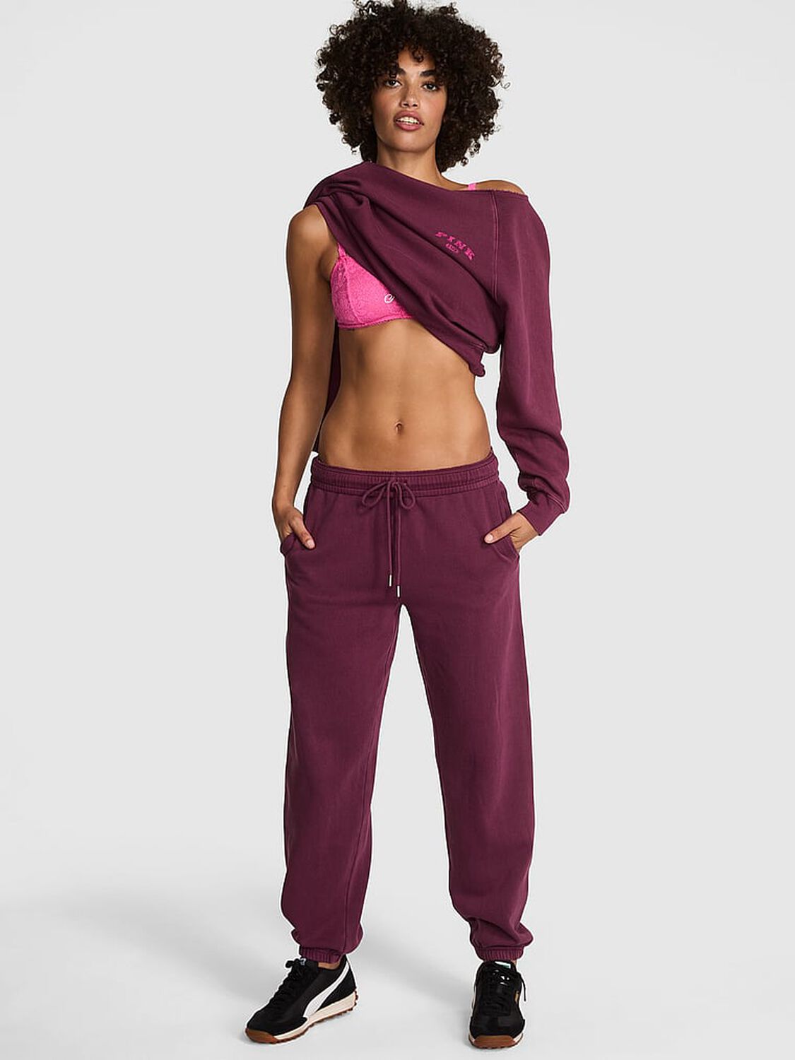 vs Pink Ivy Fleece Campus Sweatpants Wild Rose 1 of 3 