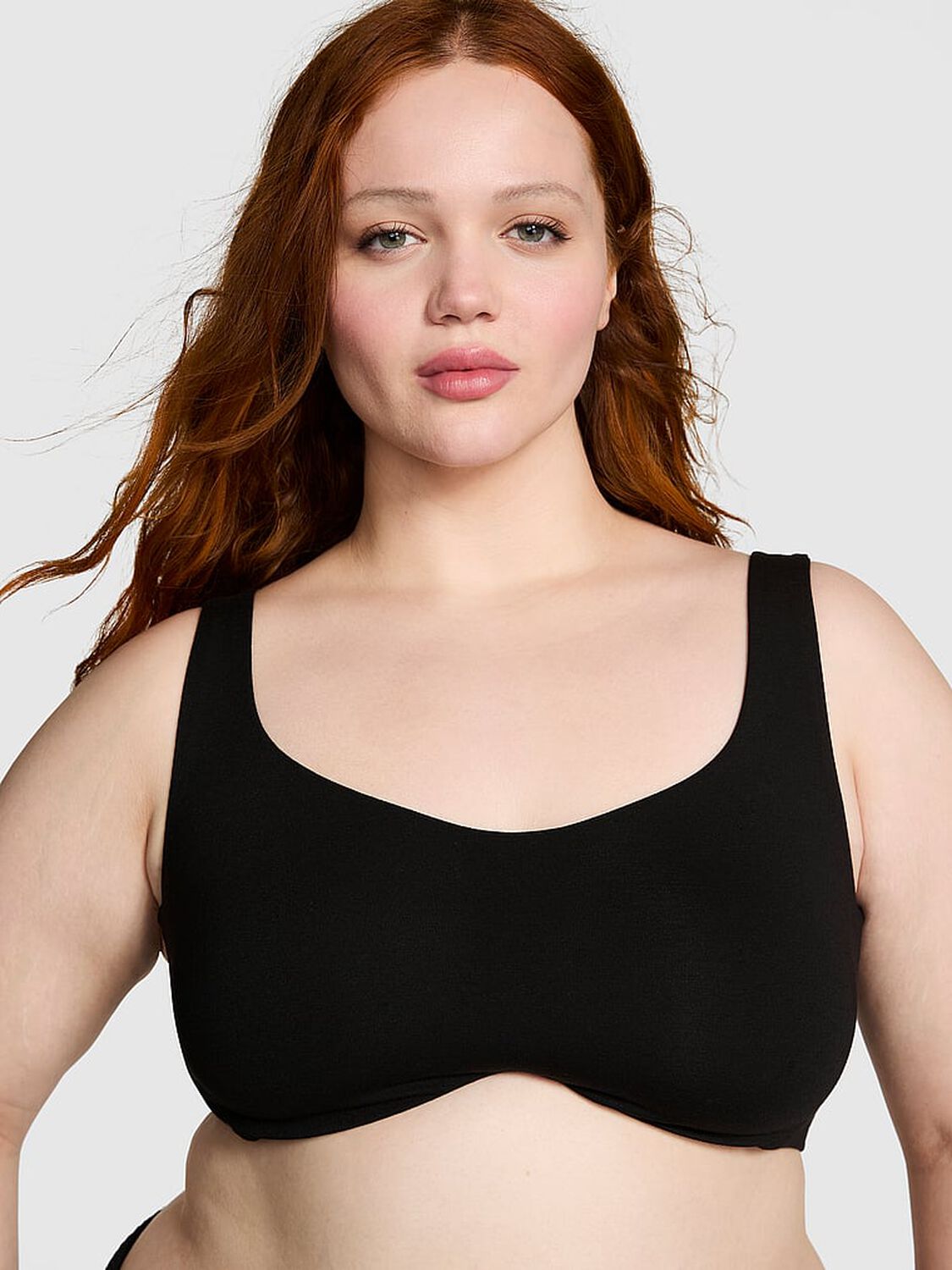 vs Pink Bralettes & Bra Tops Base Cotton Unlined Scoop Bra Pure Black 1 of 3 