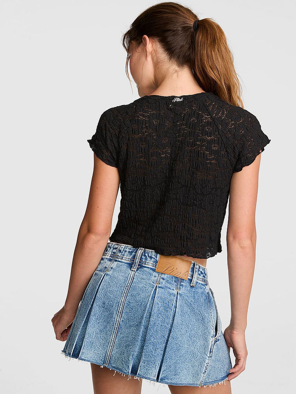 vs Pink Floral Crochet Cover-Up Tee Black 2 of 3 