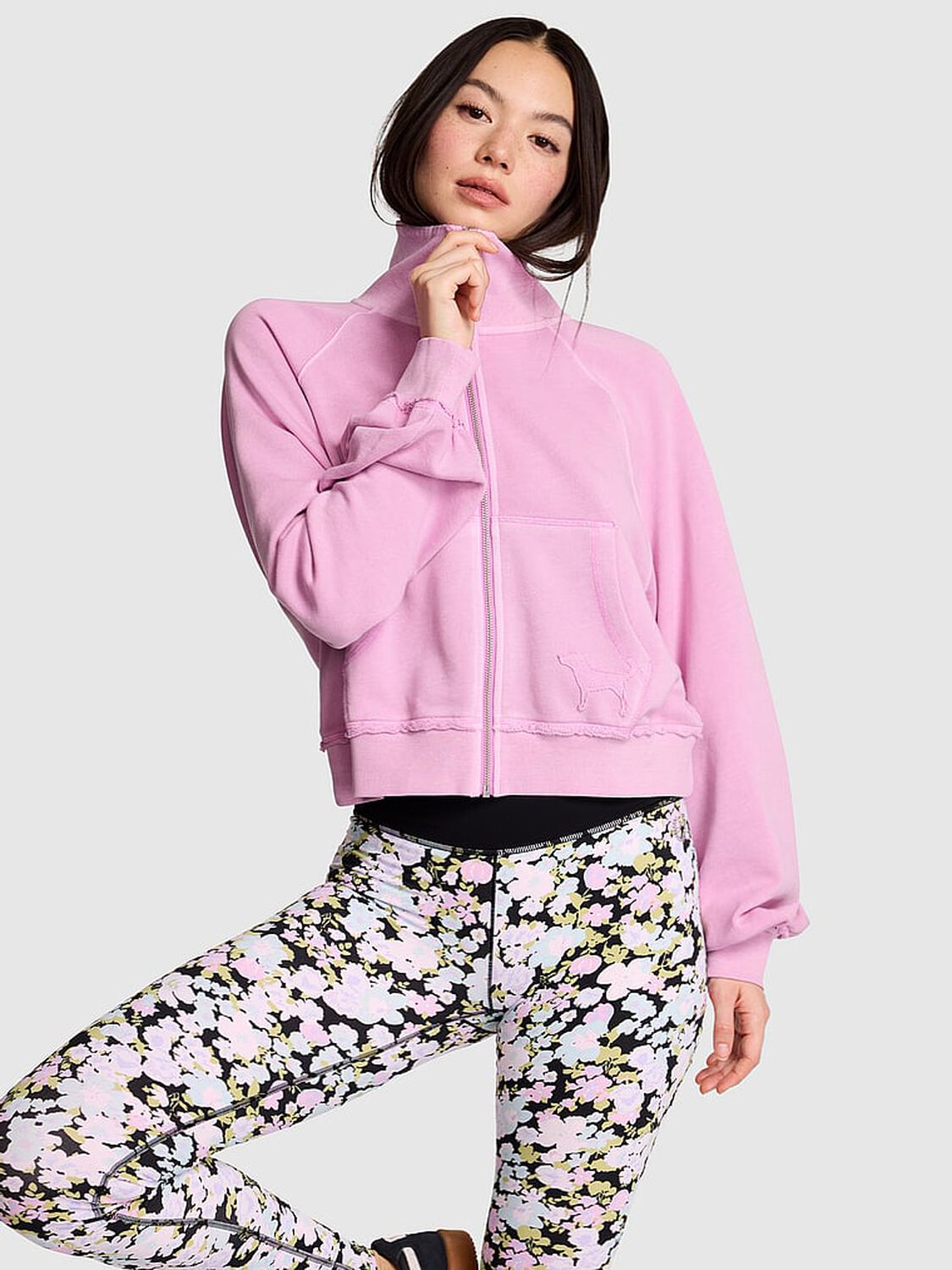 vs Pink Campus Terry&trade; Mock-Neck Full-Zip Sweatshirt Light Lilac 1 of 3 