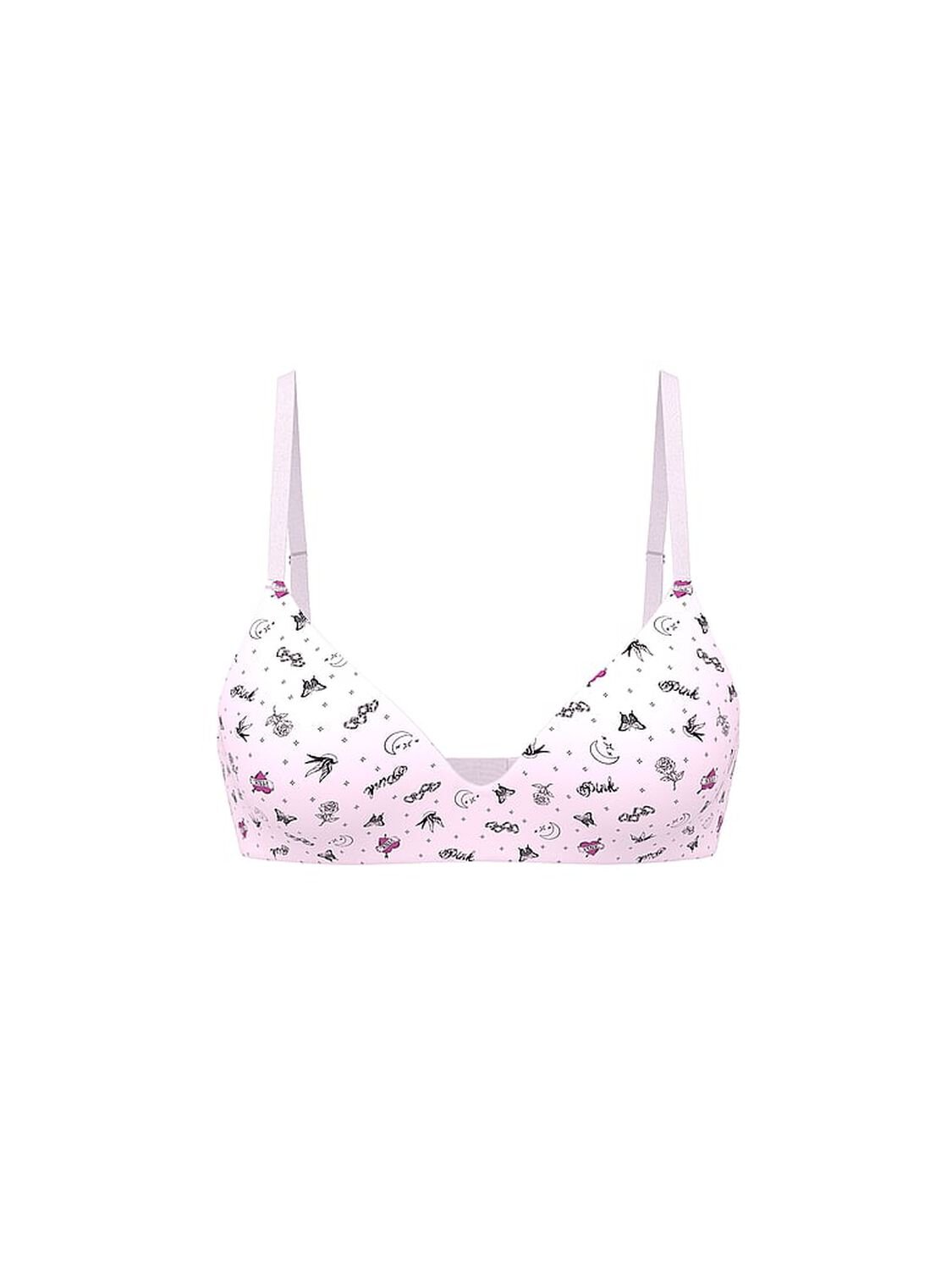 vs Pink Wear Everywhere Wear Everywhere Lightly Lined Wireless Bra Pink Tulip Tattoo Print 3 of 3 