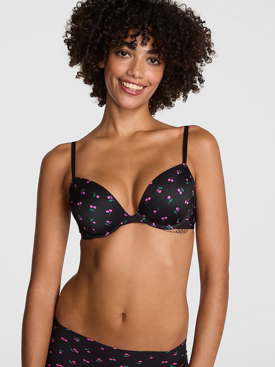 vs Pink Wear Everywhere Wear Everywhere Super Push-Up Bra Black Cherry Print 1 of 3 