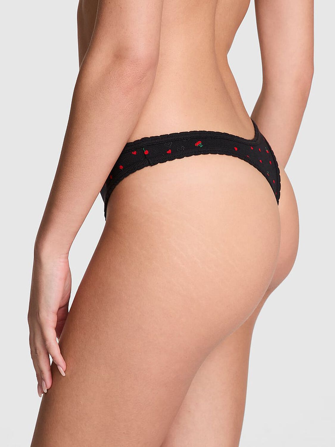 vs Pink Cotton Thong Panty Black Cherry Heart Print 2 of 3 