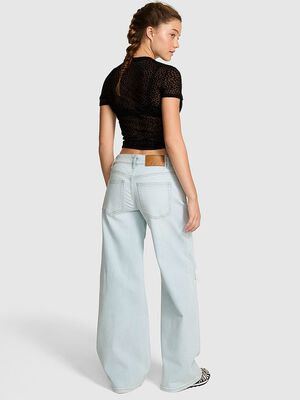 Denim by PINK Mid-Rise Baggy Wide-Leg Jeans