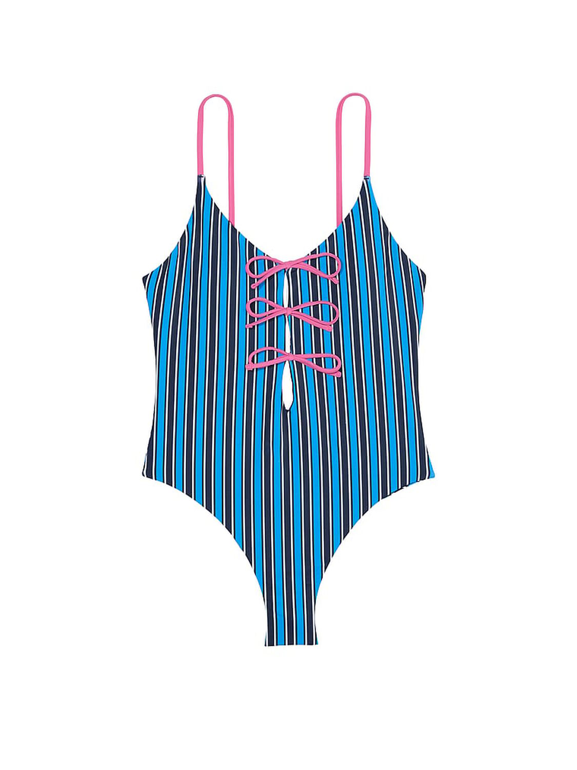 vs Pink Front-Tie One-Piece Swimsuit Limited Edition Blue Stripe 3 of 3 