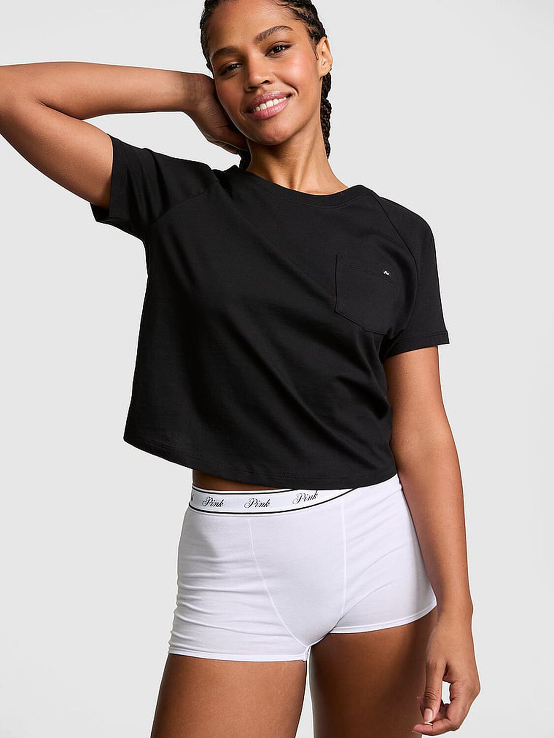 vs Pink Cotton Raglan Sleep Tee Black 1 of 3 