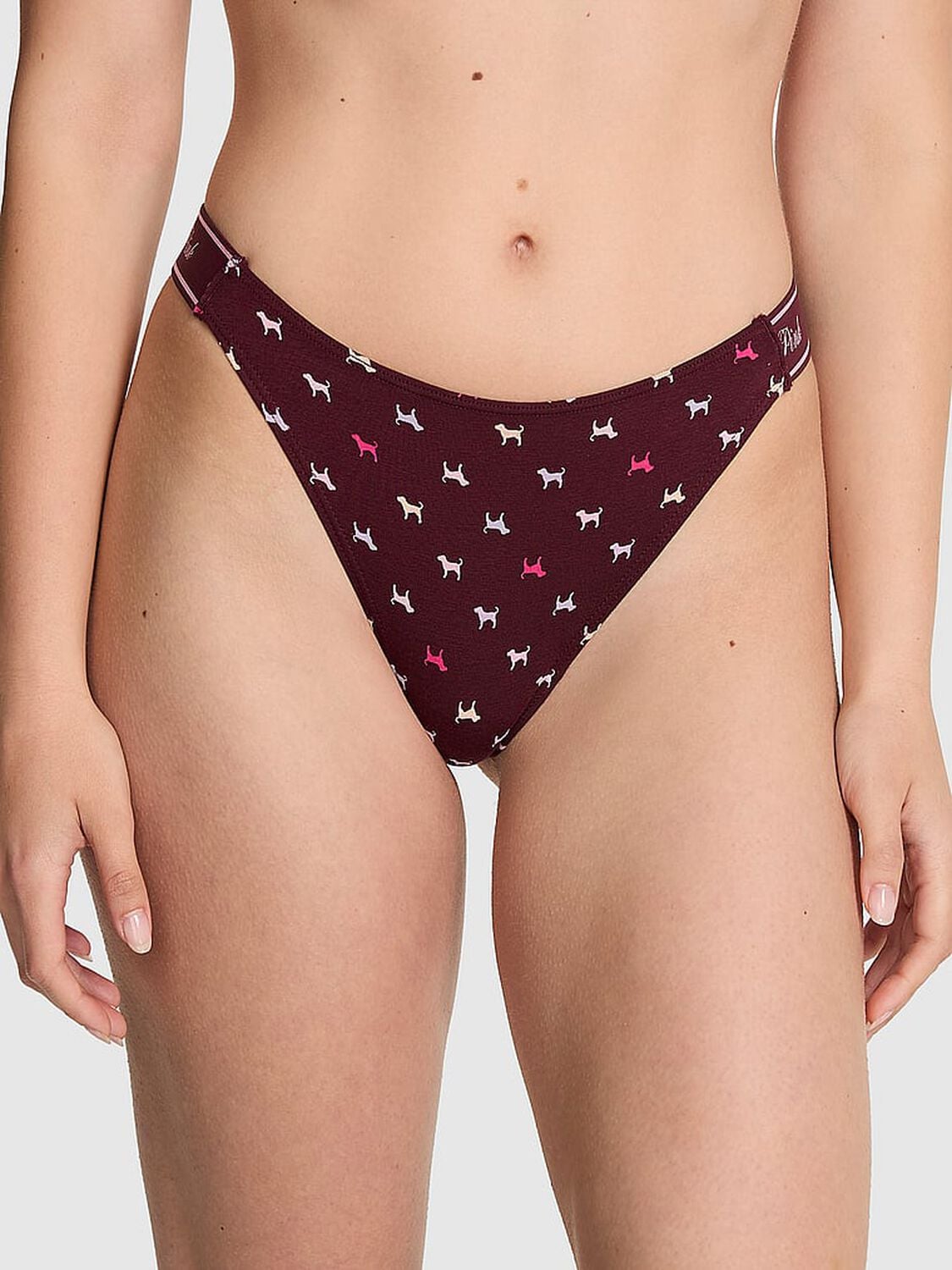 vs Pink Logo Cotton Shine High-Leg Thong Panty 1 of 3 