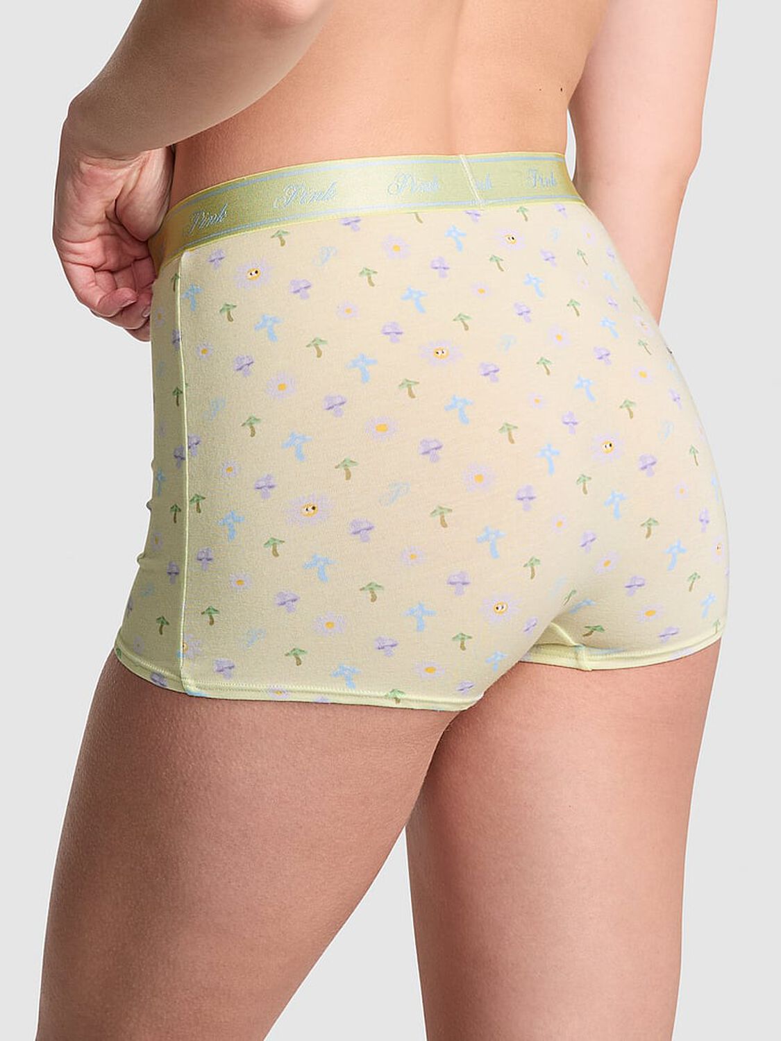 vs Pink Logo Cotton High-Waist Boyshort Panty Fresh Mint Daisy Mushroom Print 2 of 2 