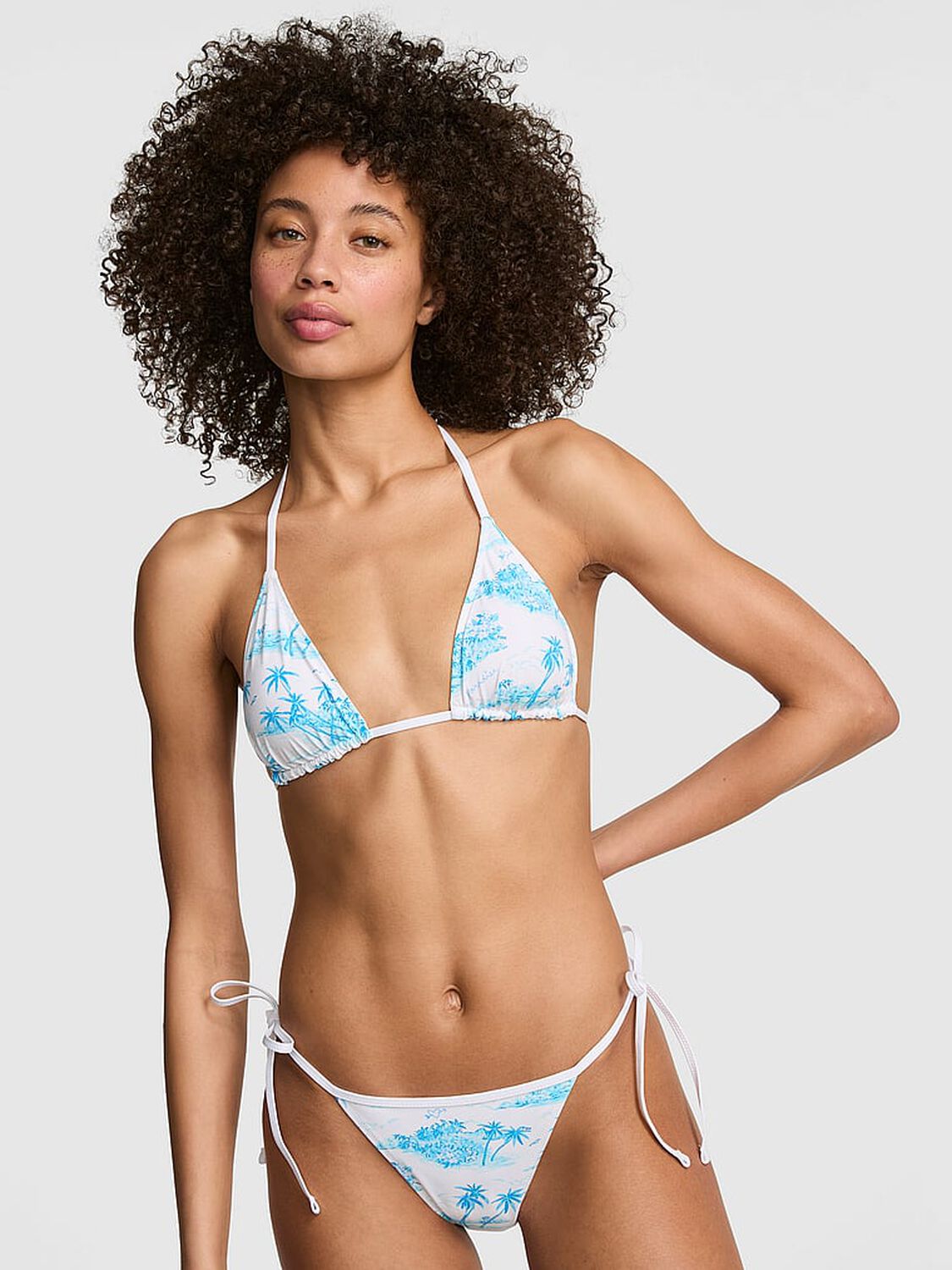 vs Pink Reversible Side-Tie Cheeky Bikini Bottom Tropical Toile Capri Blue 2 of 3 