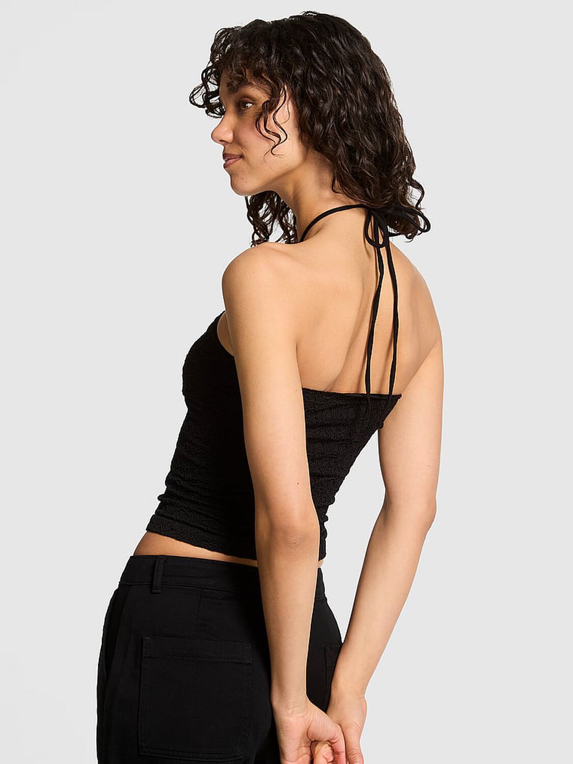 vs Pink Floral Jacquard Halter Top Pure Black 2 of 3 