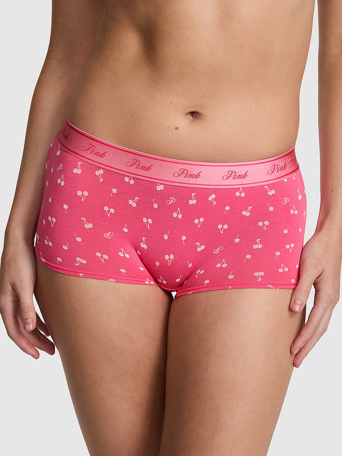 vs Pink Logo Cotton Boyshort Panty Love Me Pink Cherry 1 of 3 