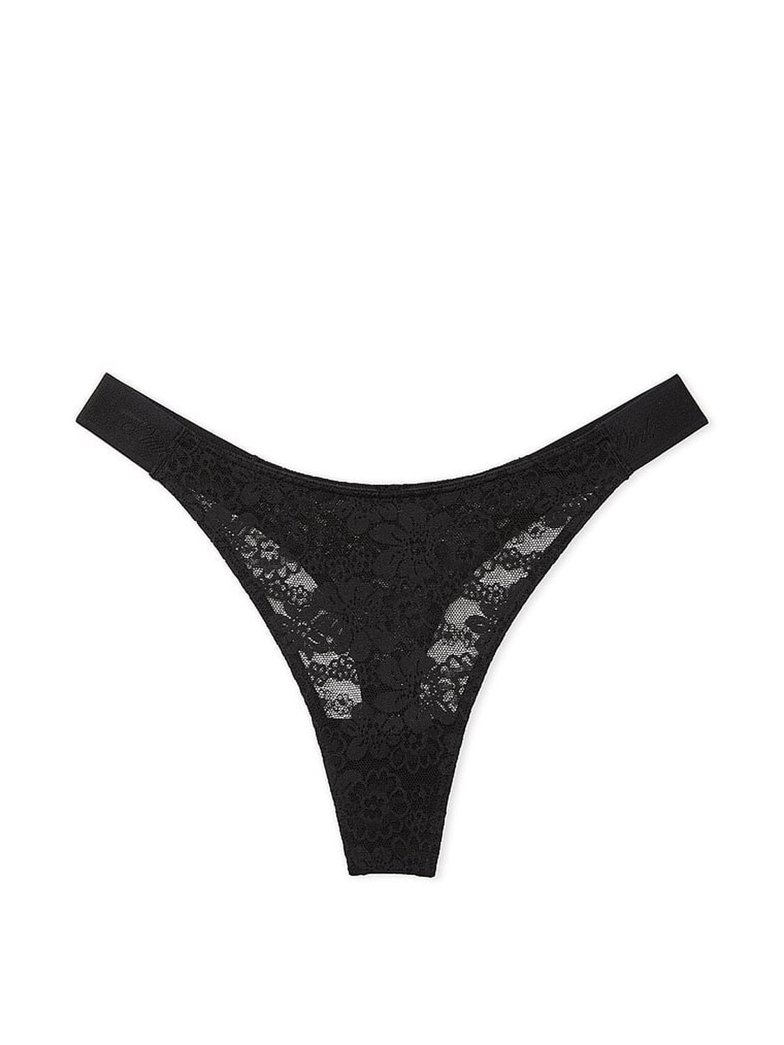 vs Pink Wink Logo High-Leg Thong Panty Pure Black 3 of 3 