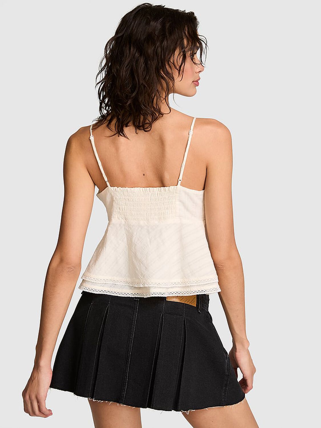 vs Pink High-Low Lace-Trim Ruffle Cami Winter White 2 of 3 