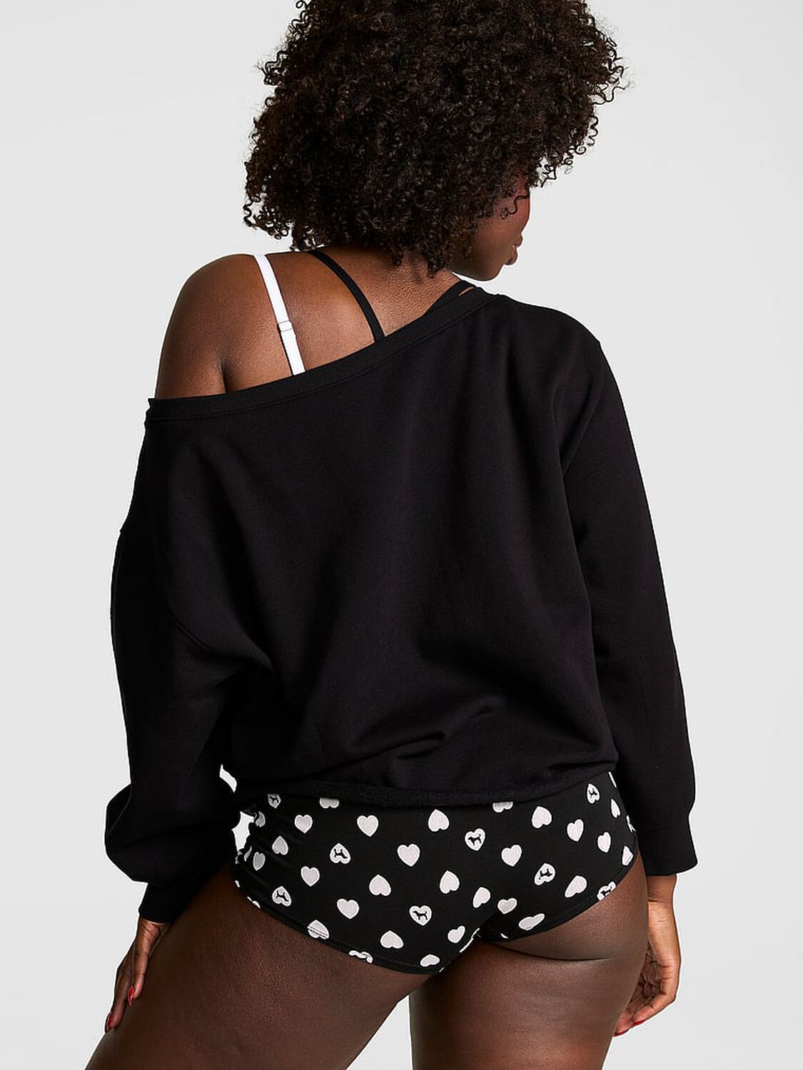 vs Pink Campus Fleece&trade; Rib Off-The-Shoulder Sweatshirt Pure Black Spring 2 of 3 